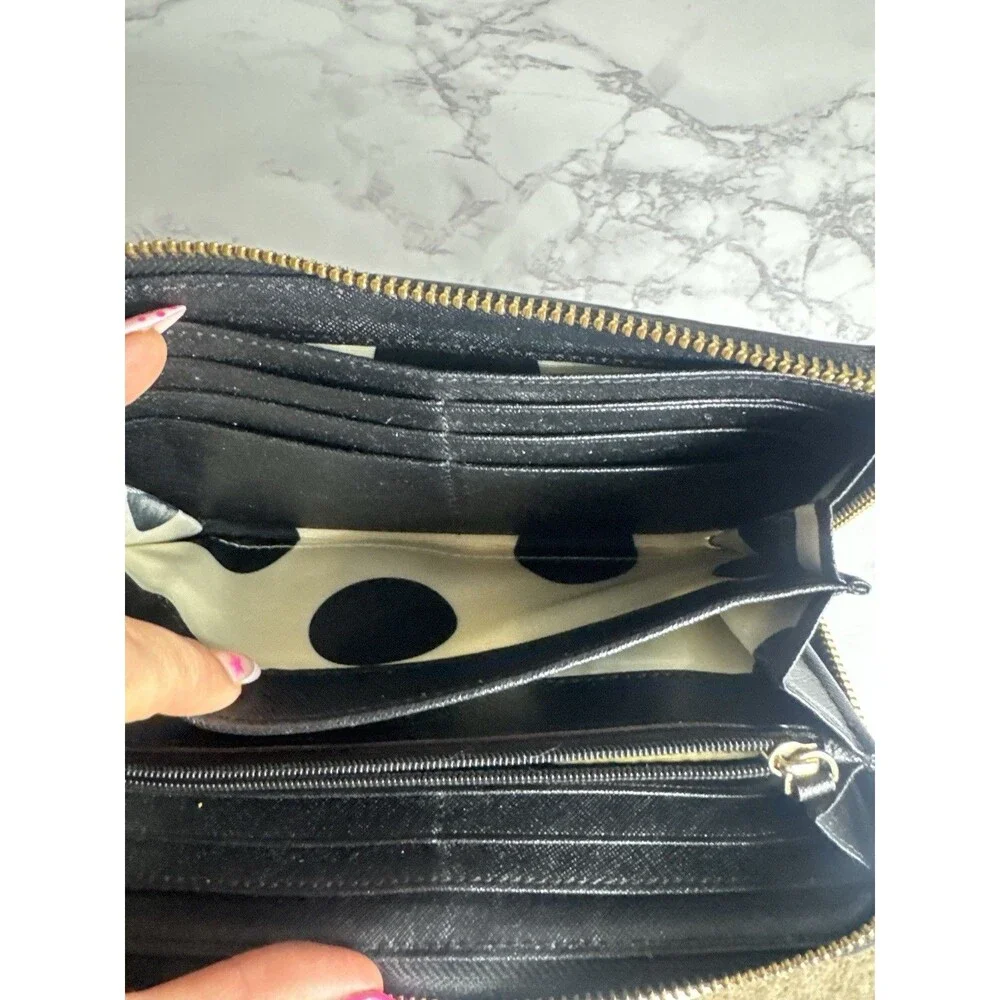 kate spade new york Black Women's Zip-Around Wallet, Folding, Credit Card, Logo
